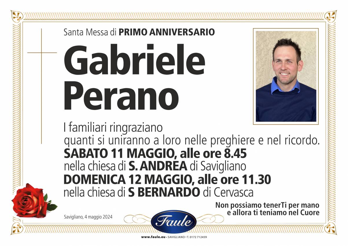 Anniversario Gabriele Perano Onoranze funebri Faule