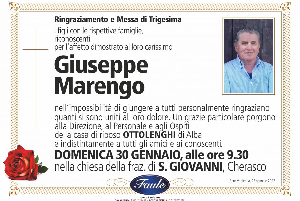 Trigesima Giuseppe Marengo Onoranze funebri Faule