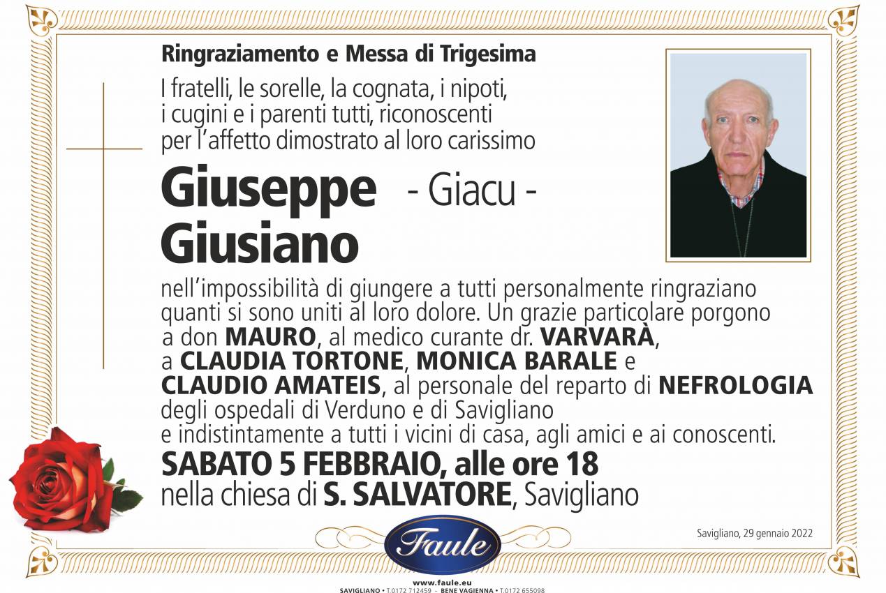 Trigesima Giuseppe Giusiano Onoranze funebri Faule