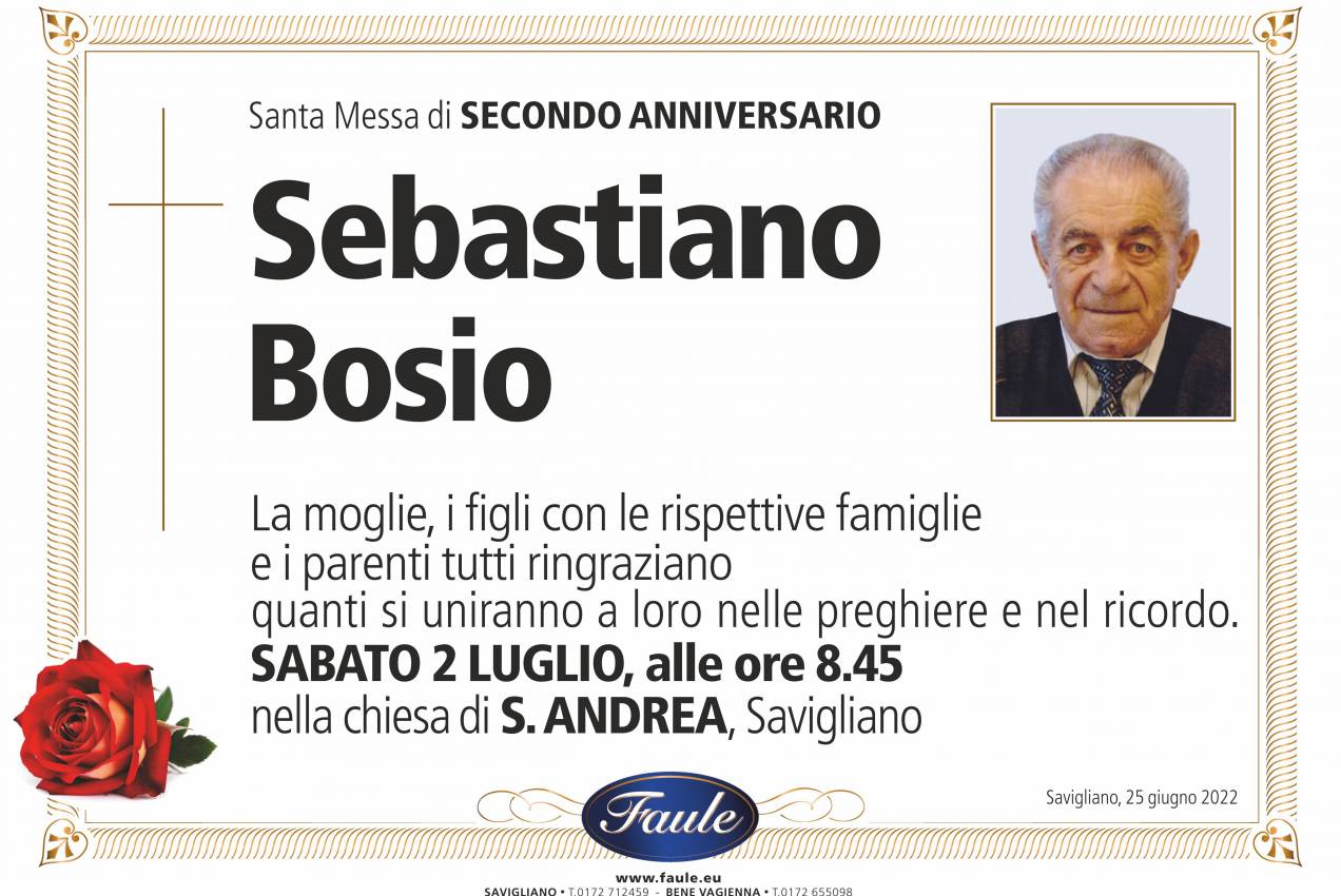 Anniversario Sebastiano Bosio Onoranze funebri Faule