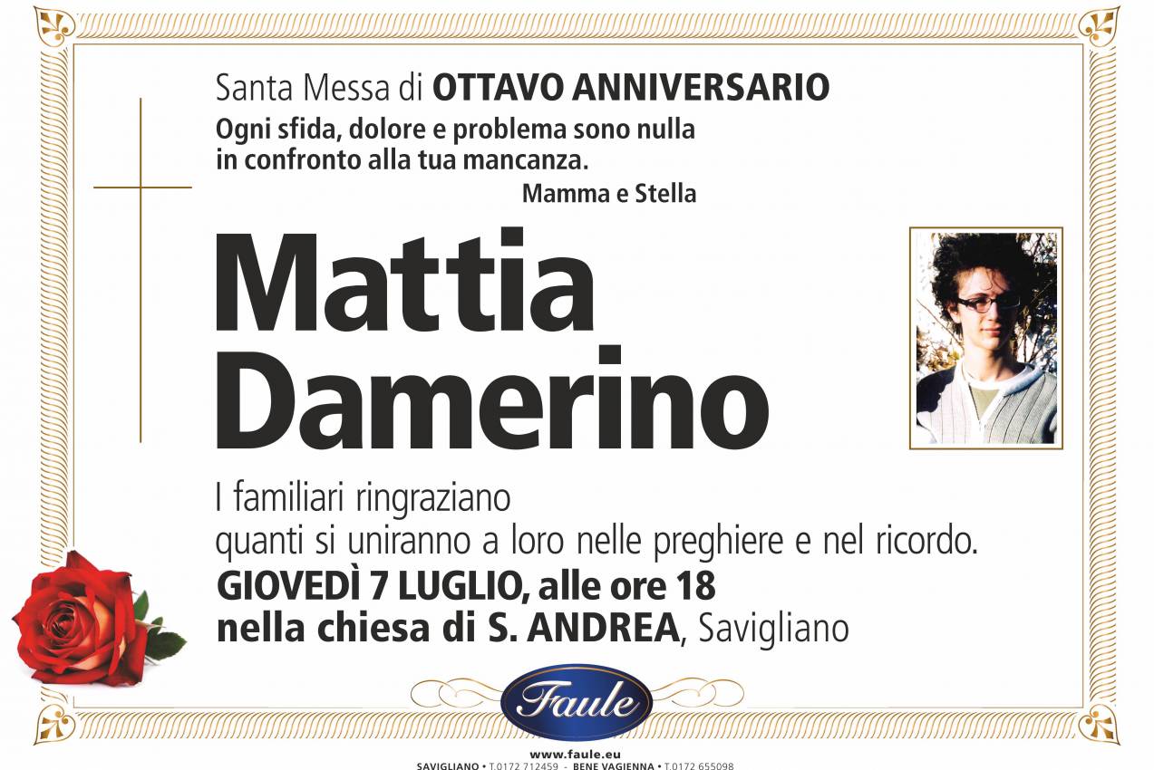 Anniversario Mattia Damerino Onoranze funebri Faule
