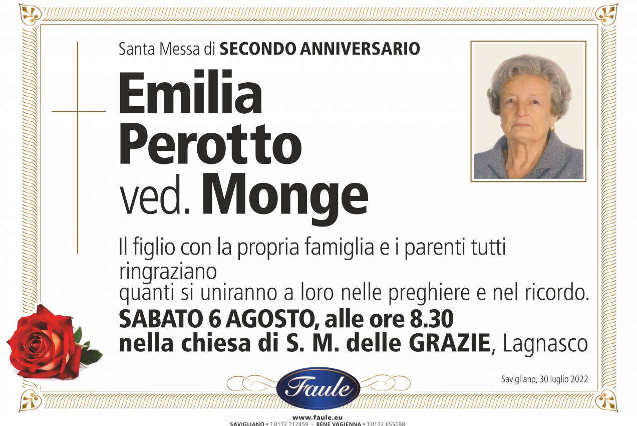 Anniversario Emilia Perotto ved. Monge Onoranze funebri Faule