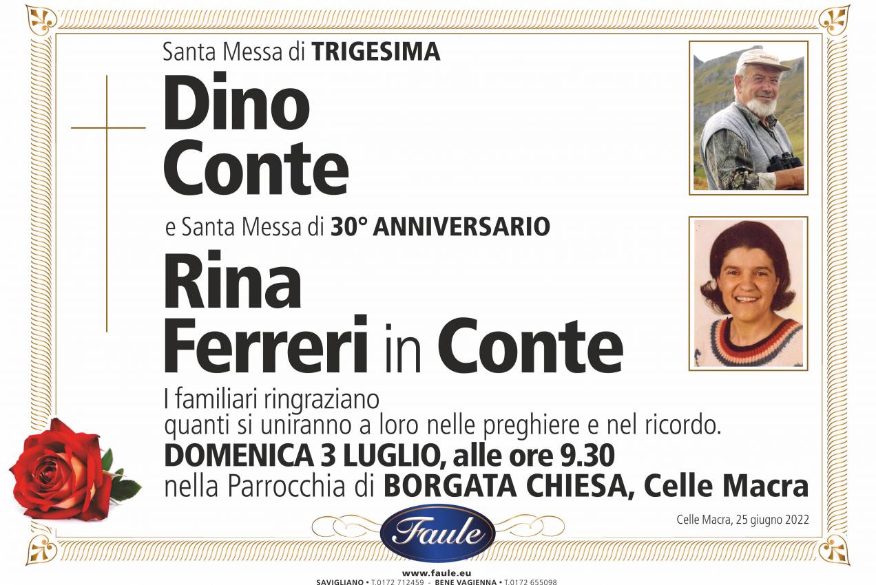 Anniversario Dino Conte e Rina Ferreri Onoranze funebri Faule