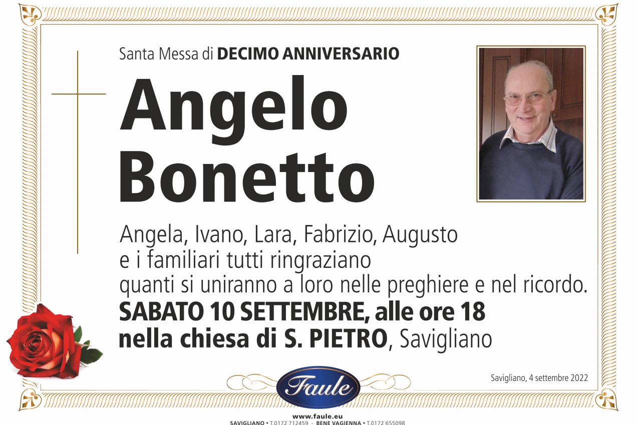 Anniversario Angelo Bonetto Onoranze funebri Faule