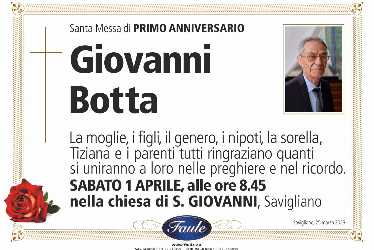 Anniversario Giovanni Botta Onoranze funebri Faule