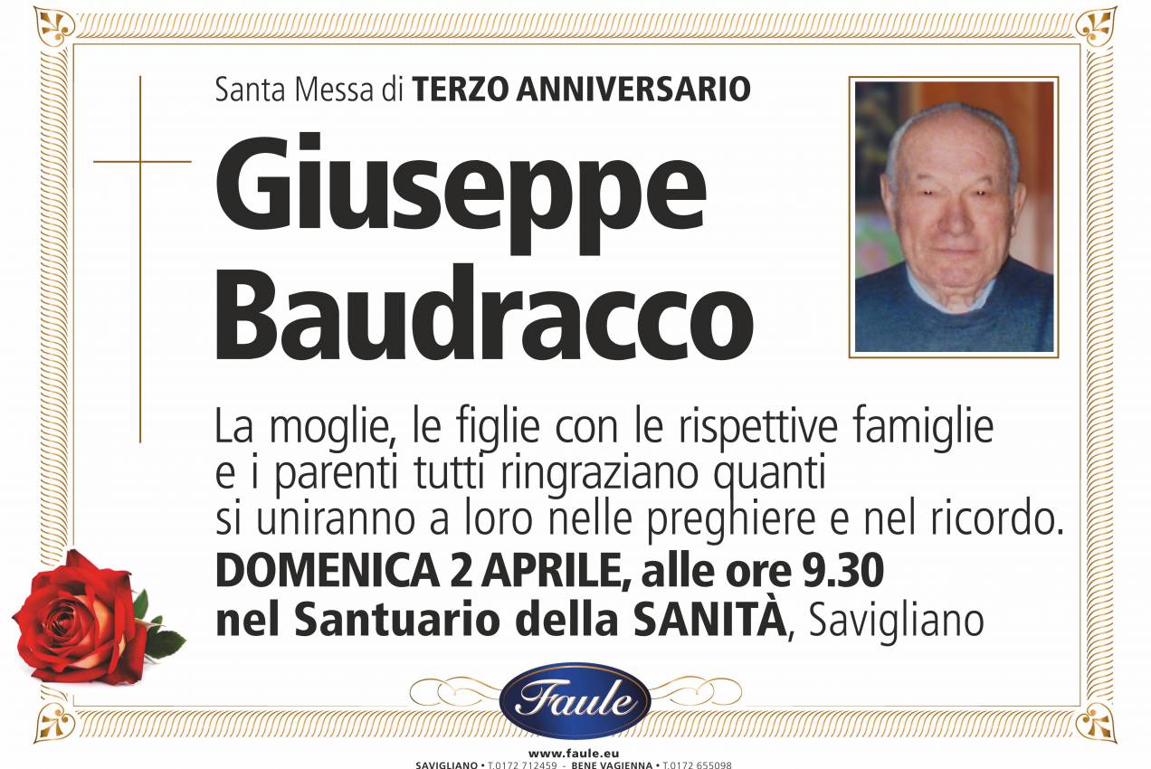 Anniversario Giuseppe Baudracco Onoranze funebri Faule