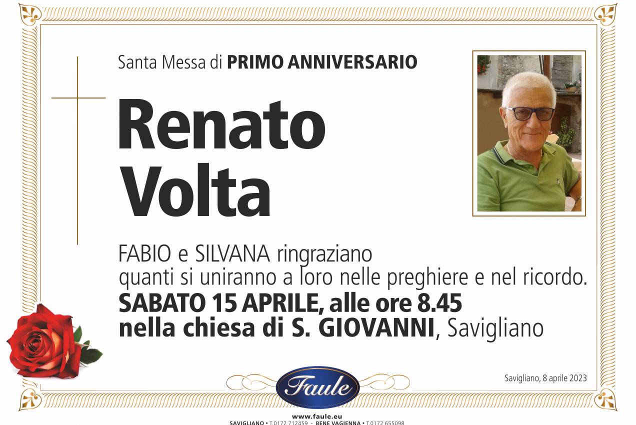 Anniversario Renato Volta Onoranze funebri Faule