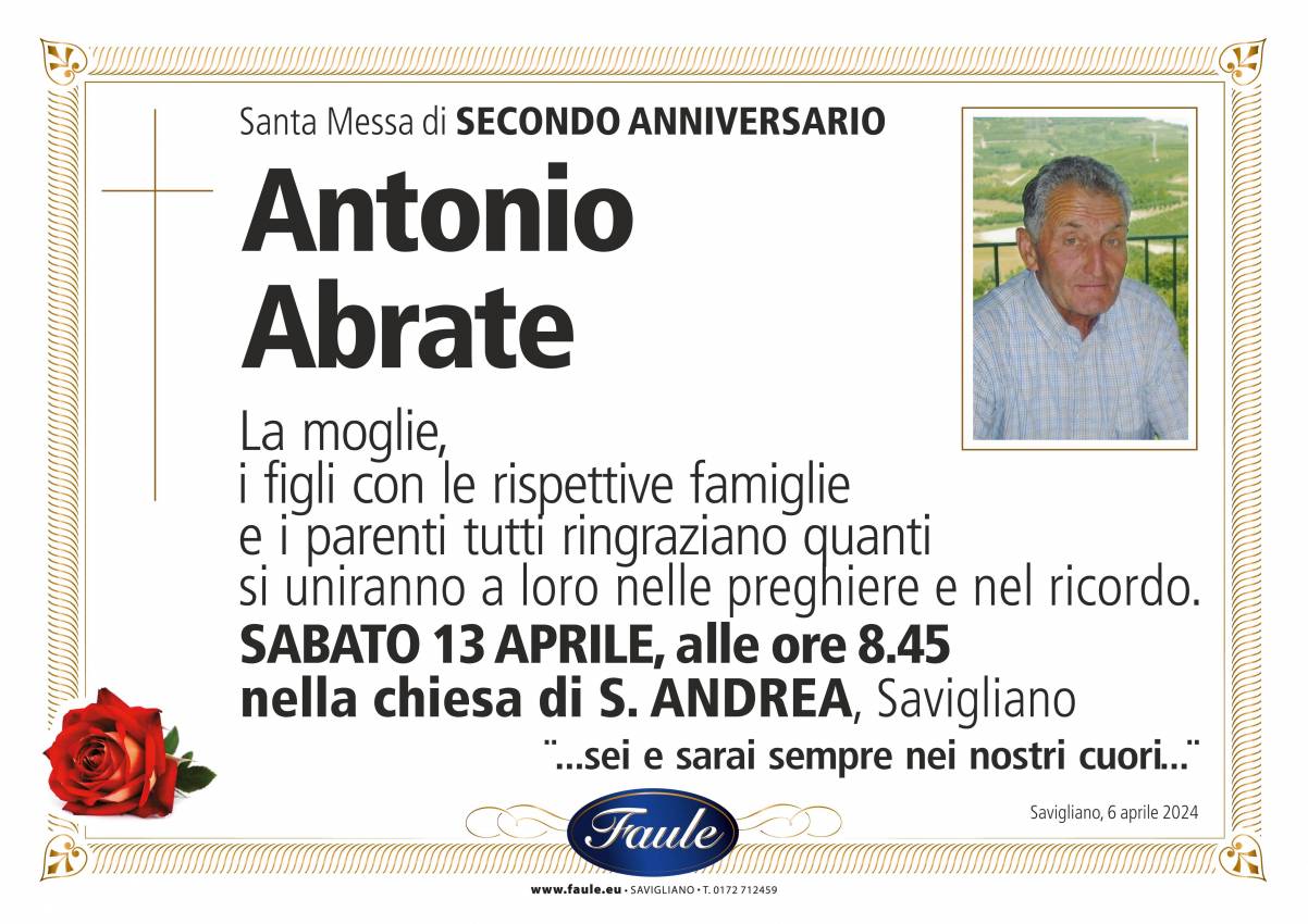 Anniversario Antonio Abrate Onoranze funebri Faule