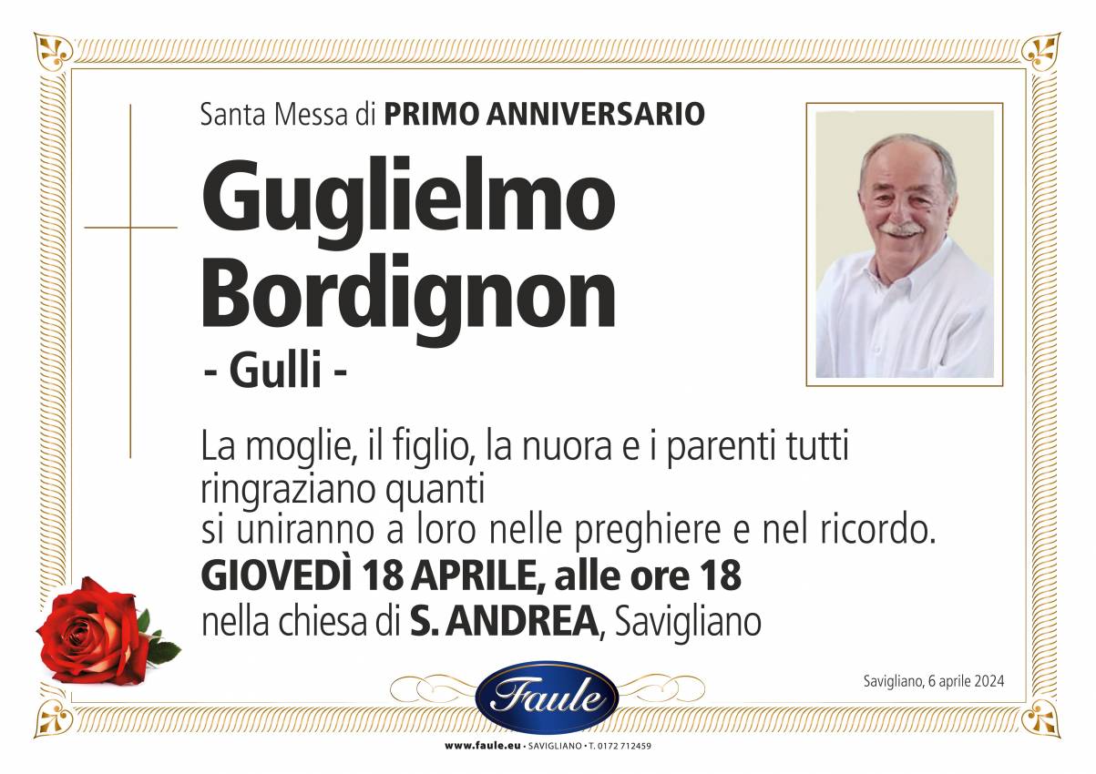 Anniversario Guglielmo Bordignon Onoranze funebri Faule