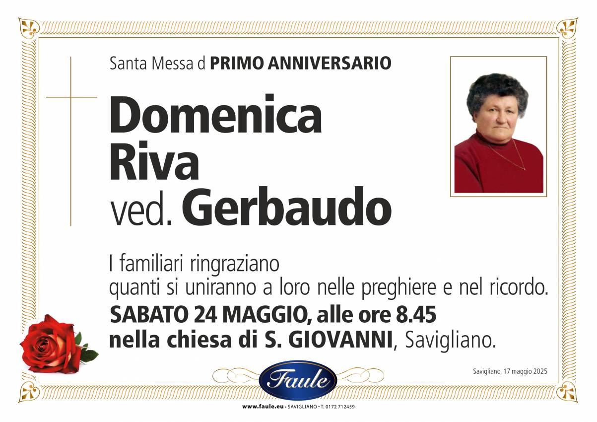 Anniversario Domenica Riva ved. Gerbaudo Onoranze funebri Faule