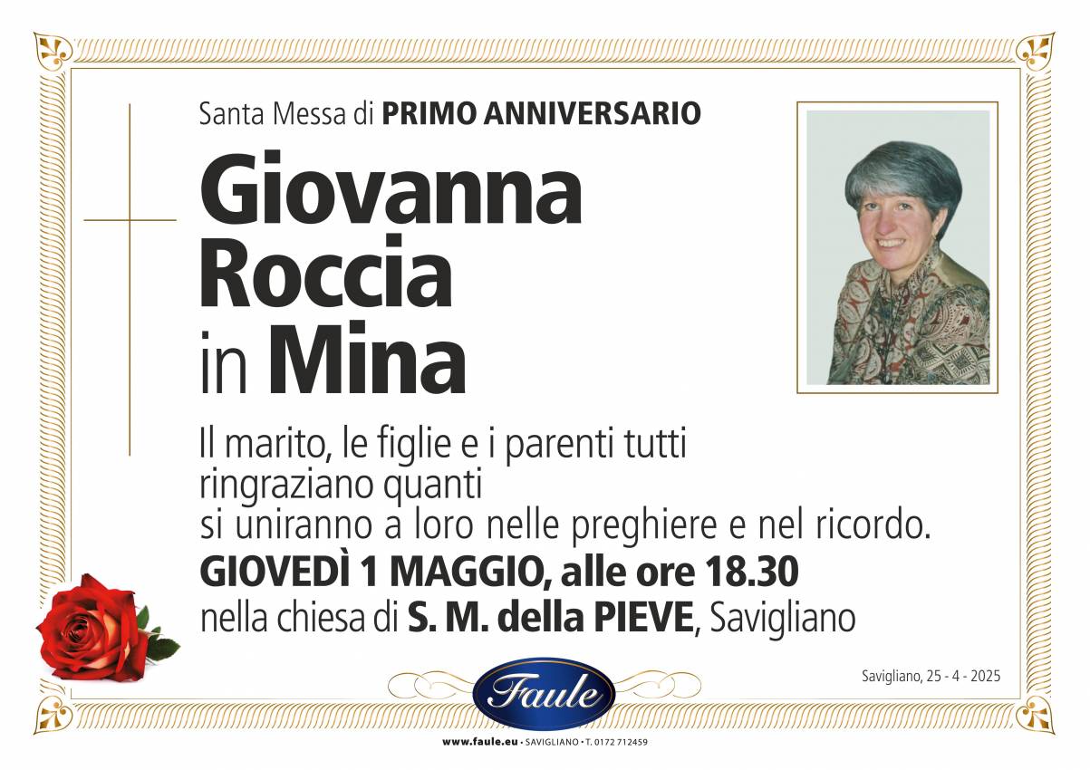 Anniversario Giovanna Roccia in Mina Onoranze funebri Faule
