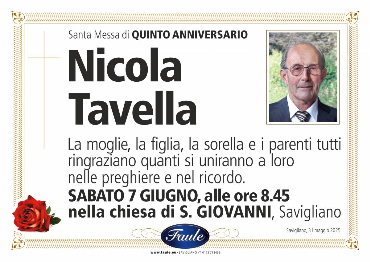 Anniversario Nicola Tavella Onoranze funebri Faule