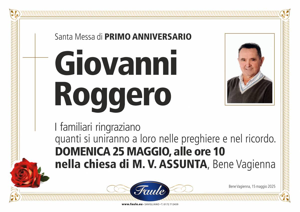 Anniversario Giovanni Roggero Onoranze funebri Faule