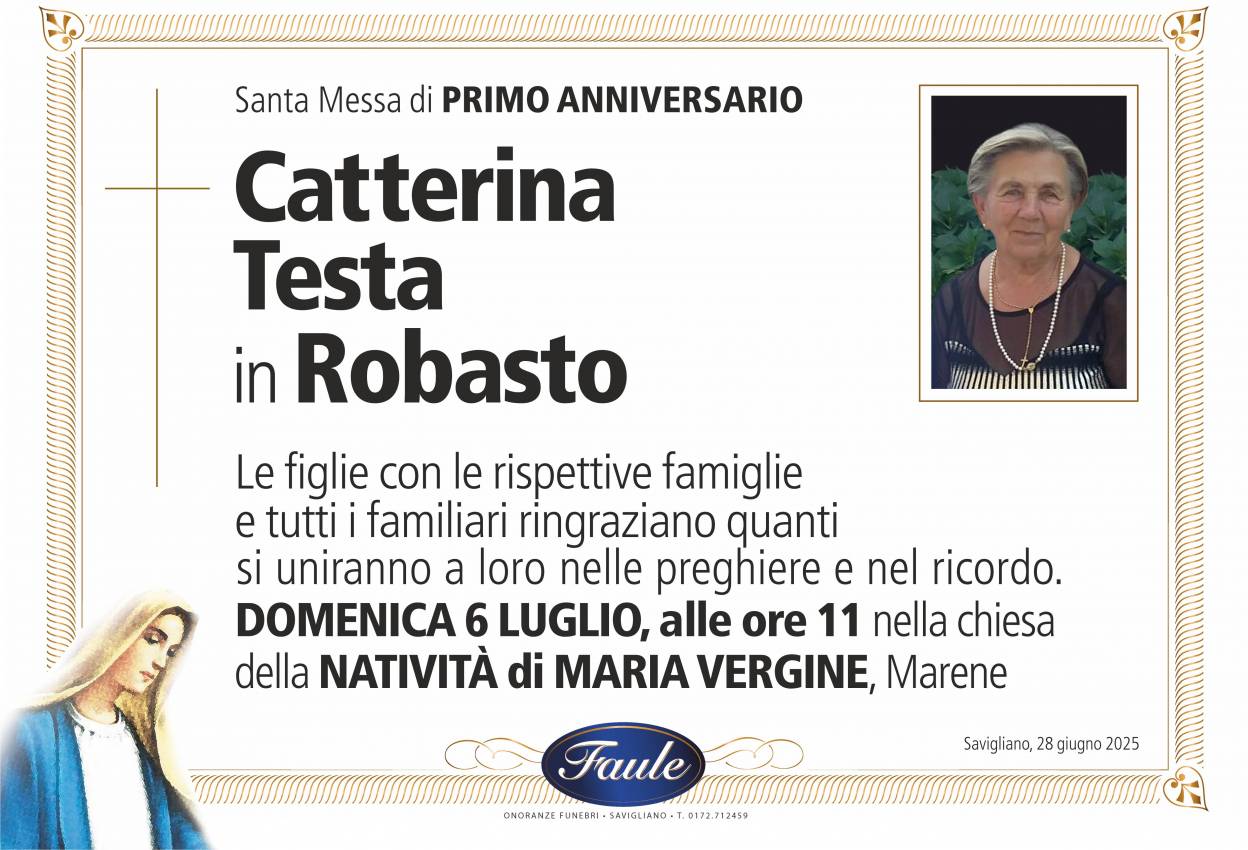 Anniversario Catterina Testa in Robasto Onoranze funebri Faule
