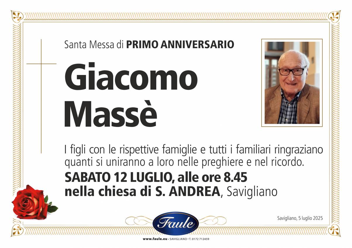 Anniversario Giacomo Massè Onoranze funebri Faule
