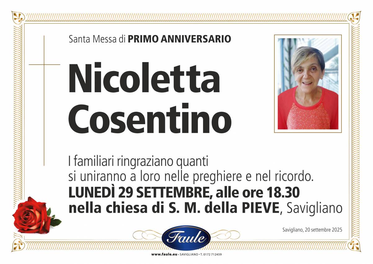 Anniversario Nicoletta Cosentino Onoranze funebri Faule
