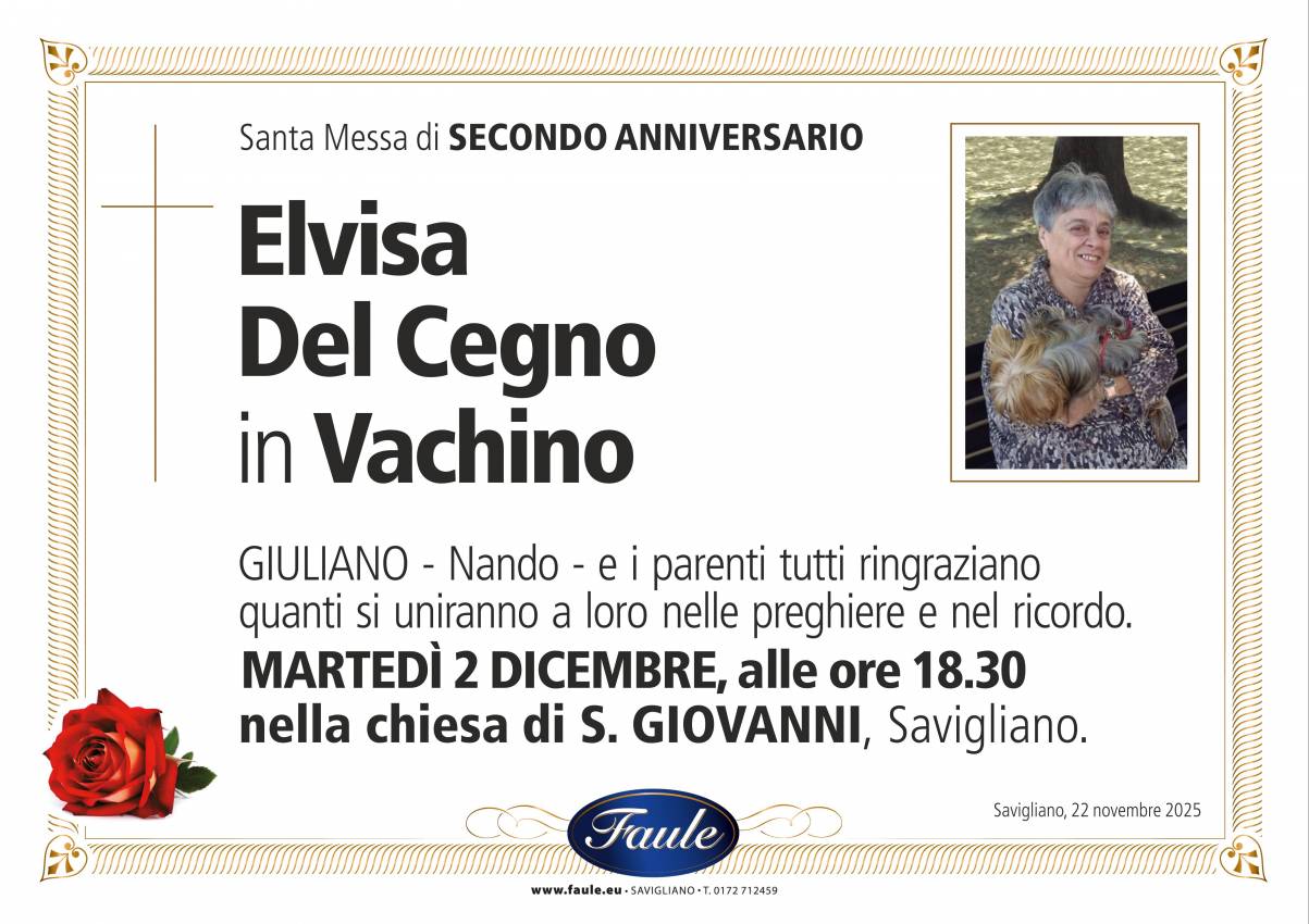 Anniversario Elvisa Del Cegno in Vachino Onoranze funebri Faule