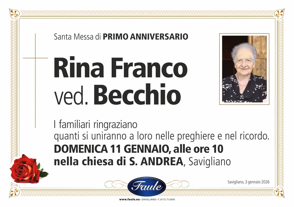 Anniversario Rina Franco ved. Becchio Onoranze funebri Faule