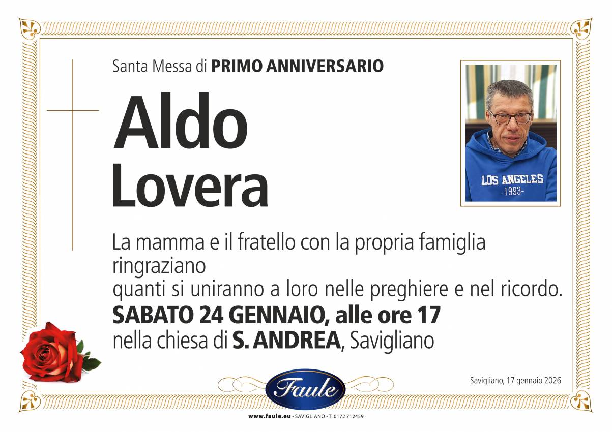 Anniversario Aldo Lovera Onoranze funebri Faule