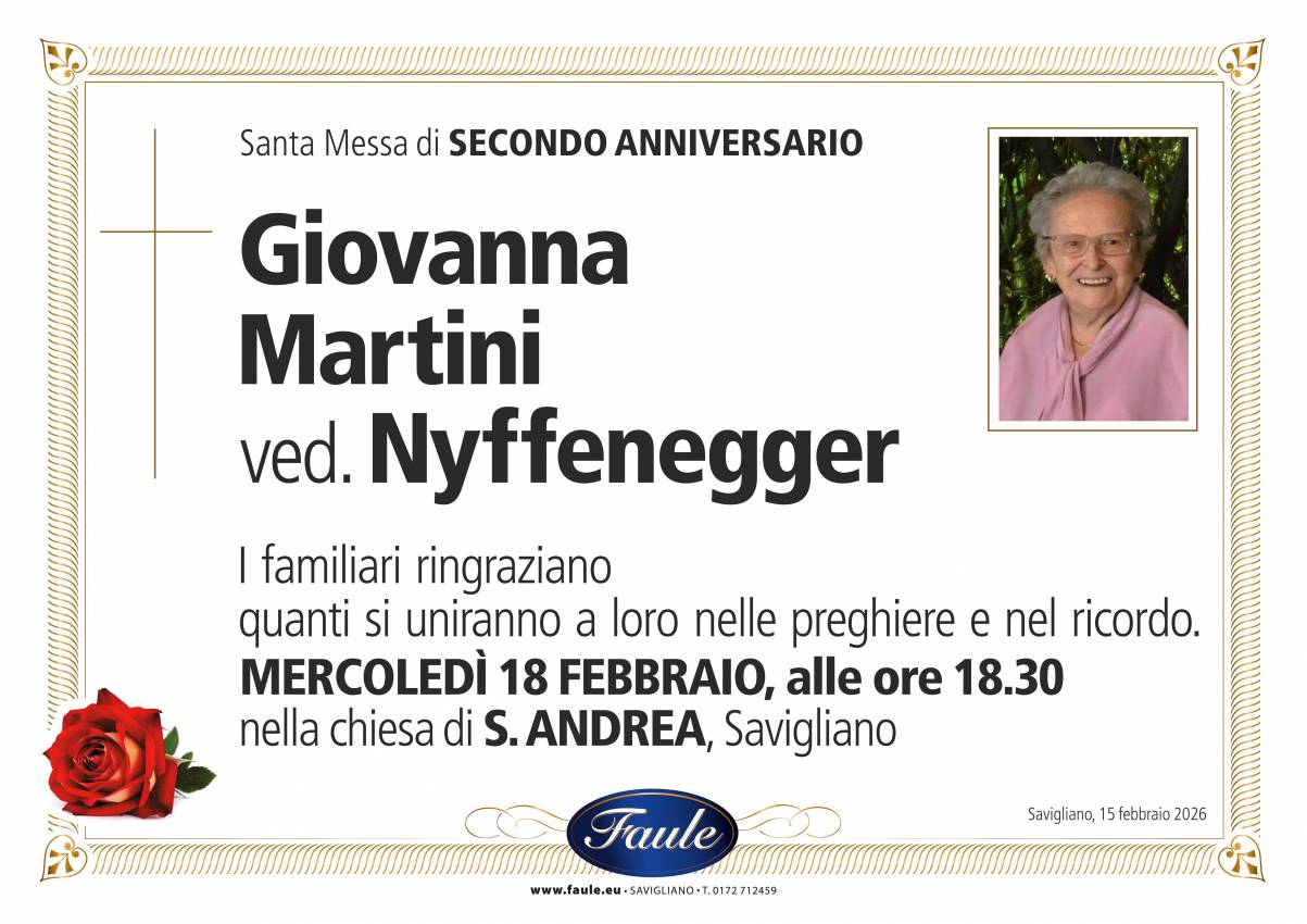 Anniversario Giovanna Martini ved. Nyffenegger Onoranze funebri Faule