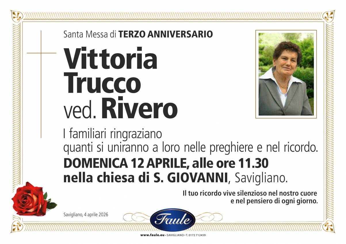 Anniversario Vittoria Trucco ved. Rivero Onoranze funebri Faule