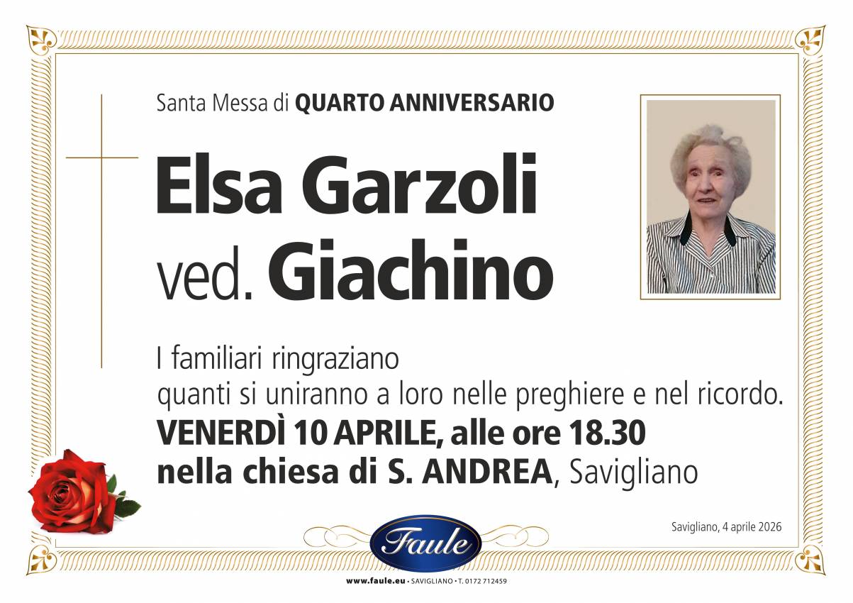 Anniversario Elsa Garzoli ved. Giachino Onoranze funebri Faule