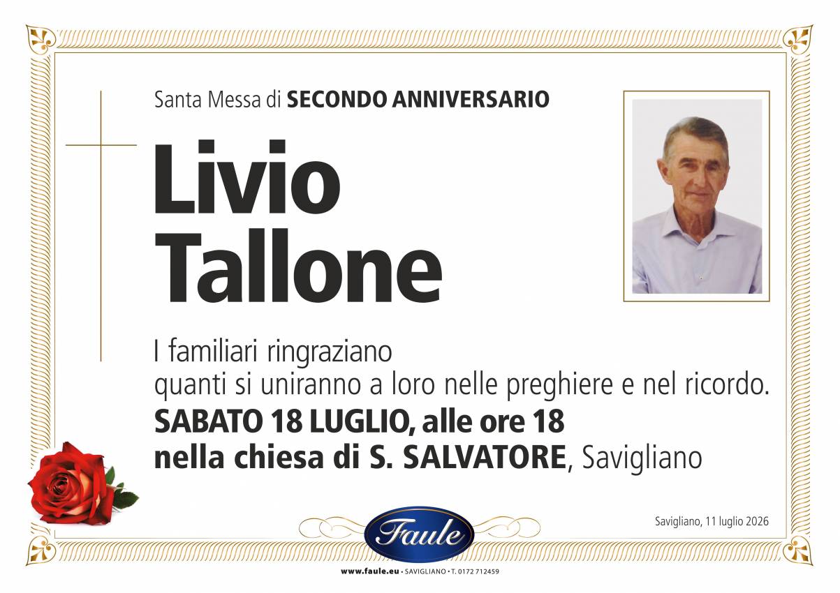 Anniversario Livio Tallone Onoranze funebri Faule