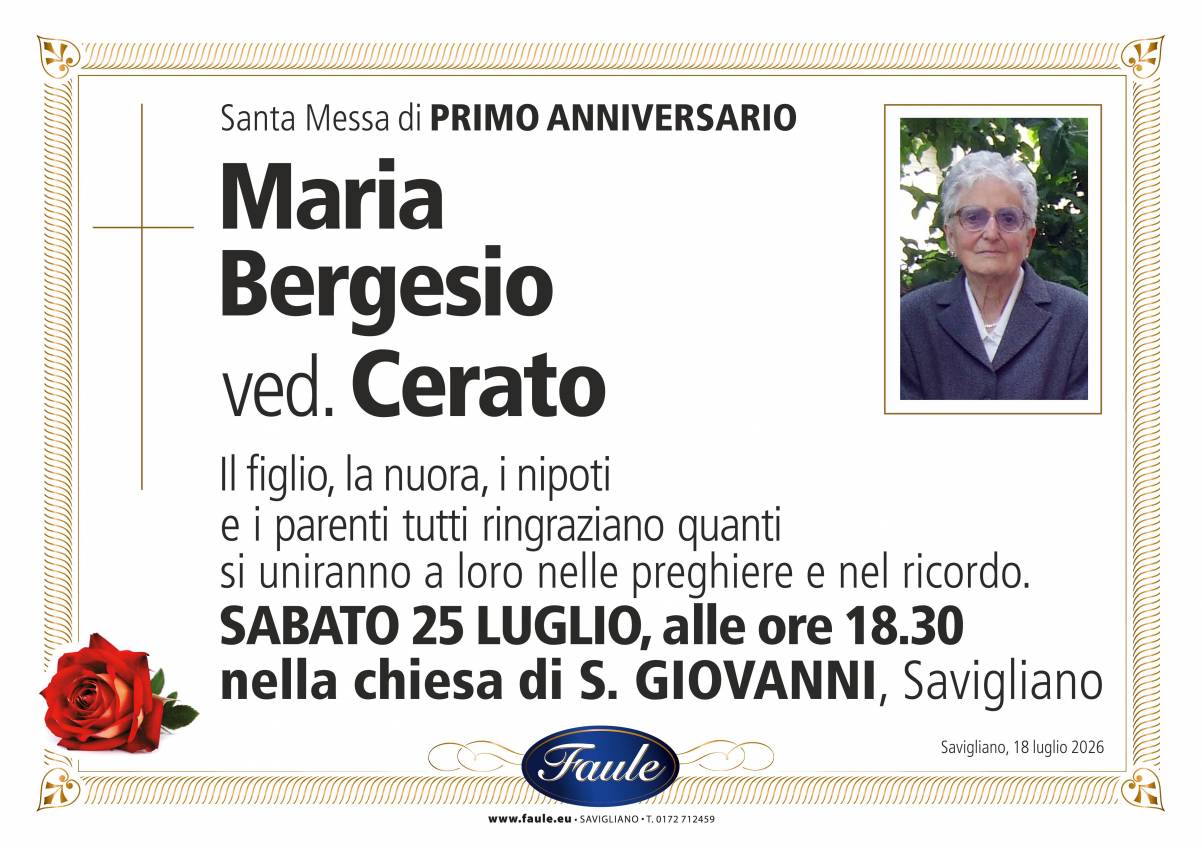 Anniversario Maria Bergesio ved. Cerato Onoranze funebri Faule