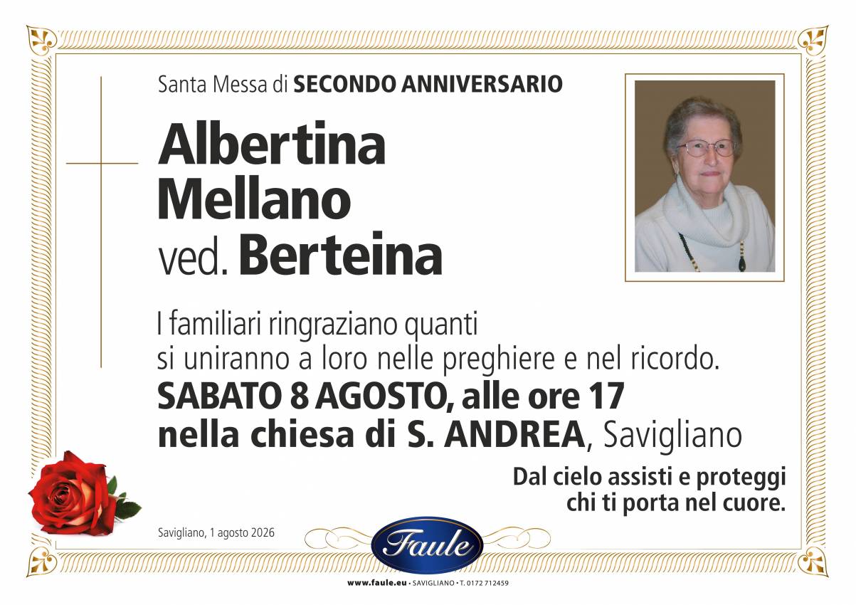 Anniversario Albertina Mellano ved. Berteina Onoranze funebri Faule