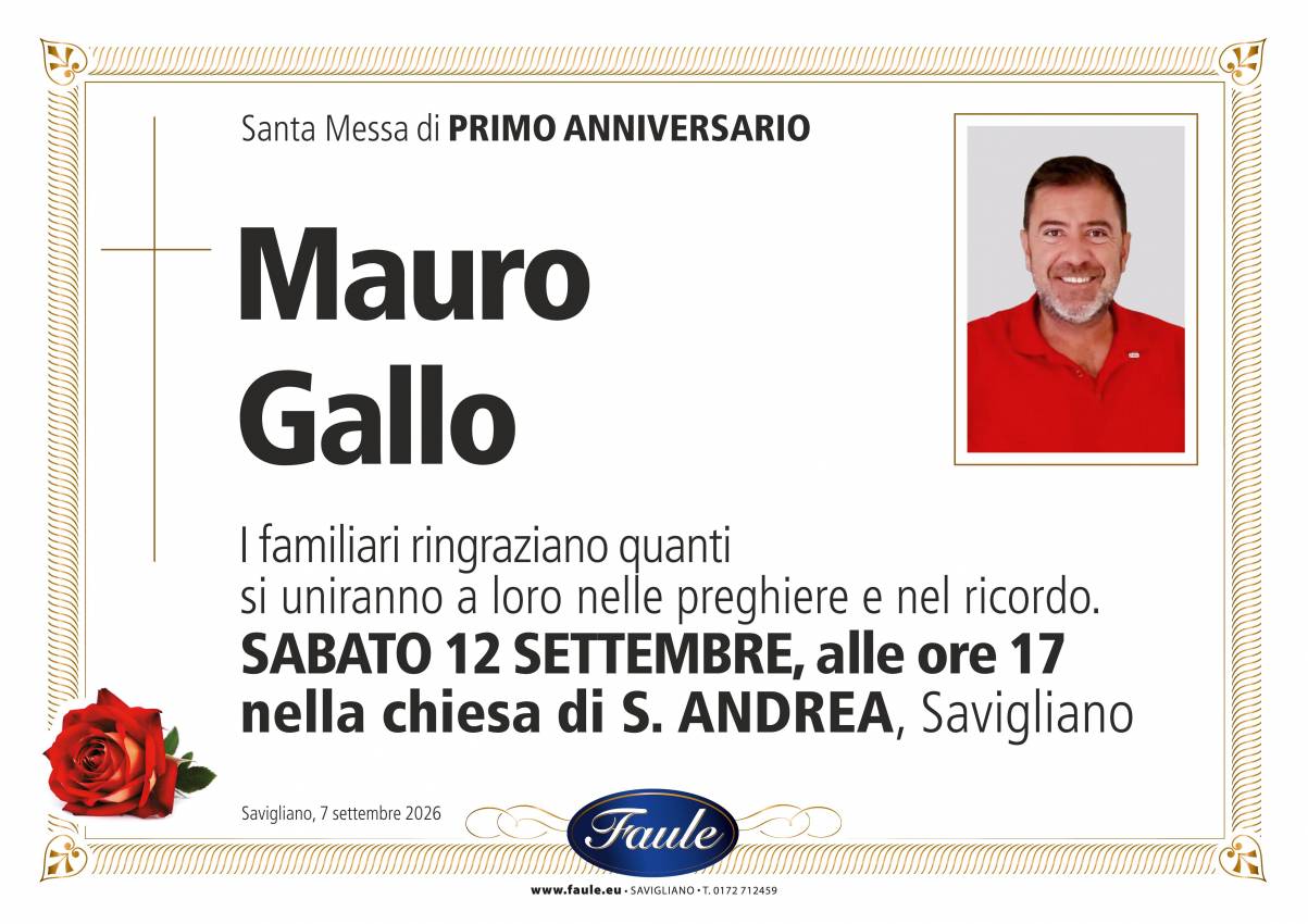 Anniversario Mauro Gallo Onoranze funebri Faule