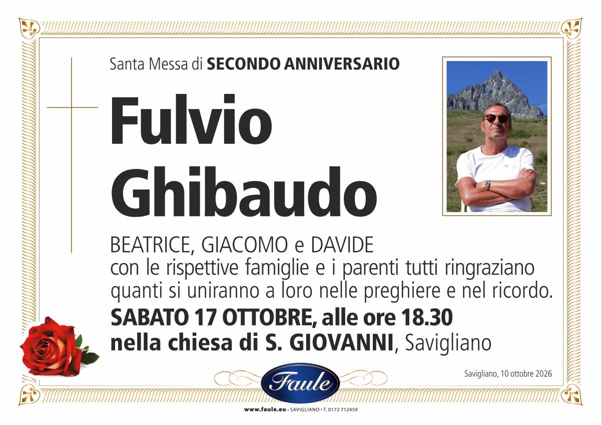 Anniversario Fulvio Ghibaudo Onoranze funebri Faule