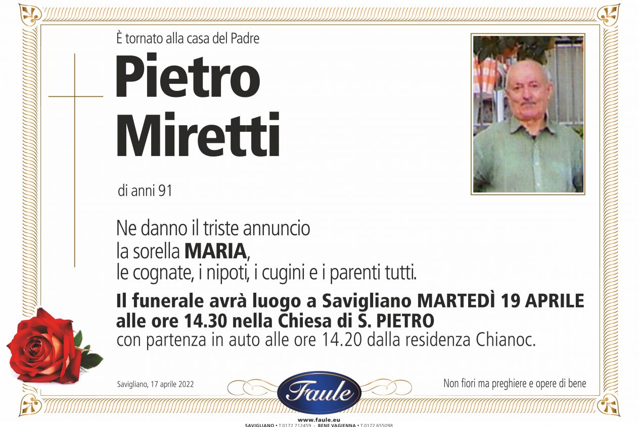 Lutto Pietro Miretti Onoranze funebri Faule