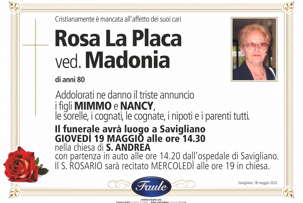 Lutto Rosa La Placa ved. Madonia Onoranze funebri Faule