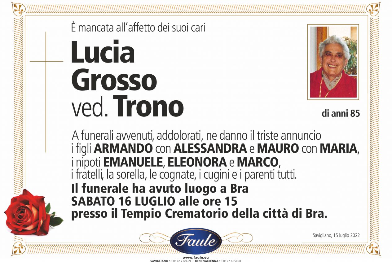 Lutto Lucia Grosso ved. Trono Onoranze funebri Faule