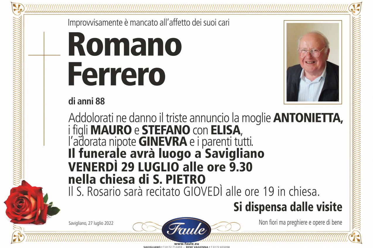 Lutto Romano Ferrero Onoranze funebri Faule