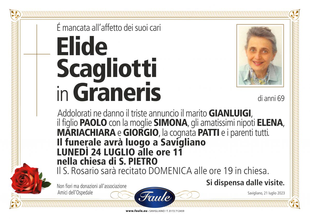 Lutto Elide Scagliotti in Graneris Onoranze funebri Faule