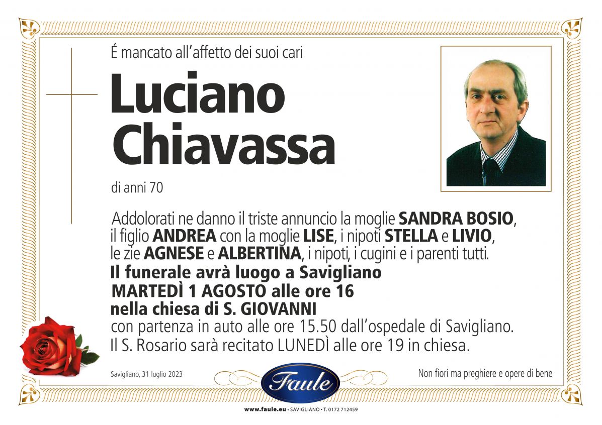 Lutto Luciano Chiavassa Onoranze funebri Faule