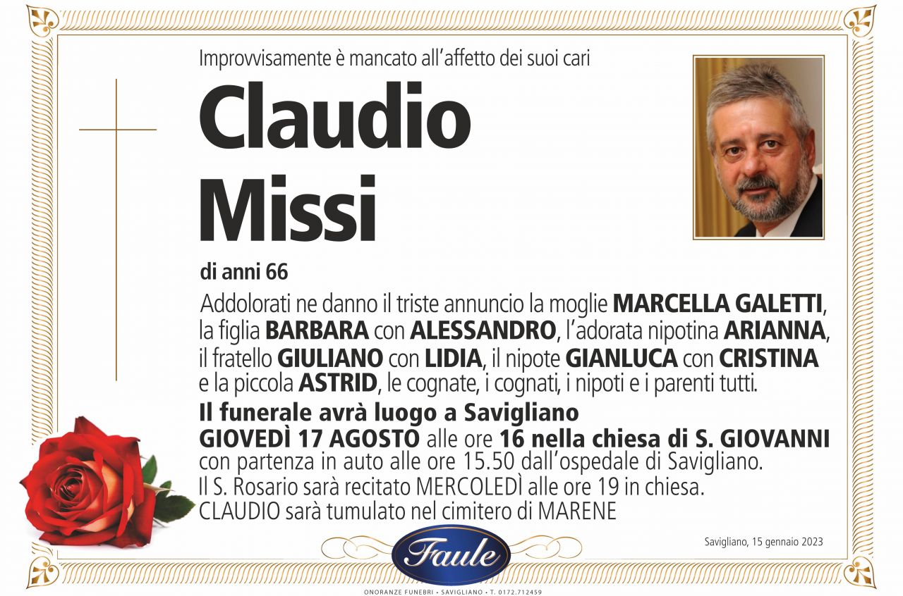 Lutto Claudio Missi Onoranze funebri Faule