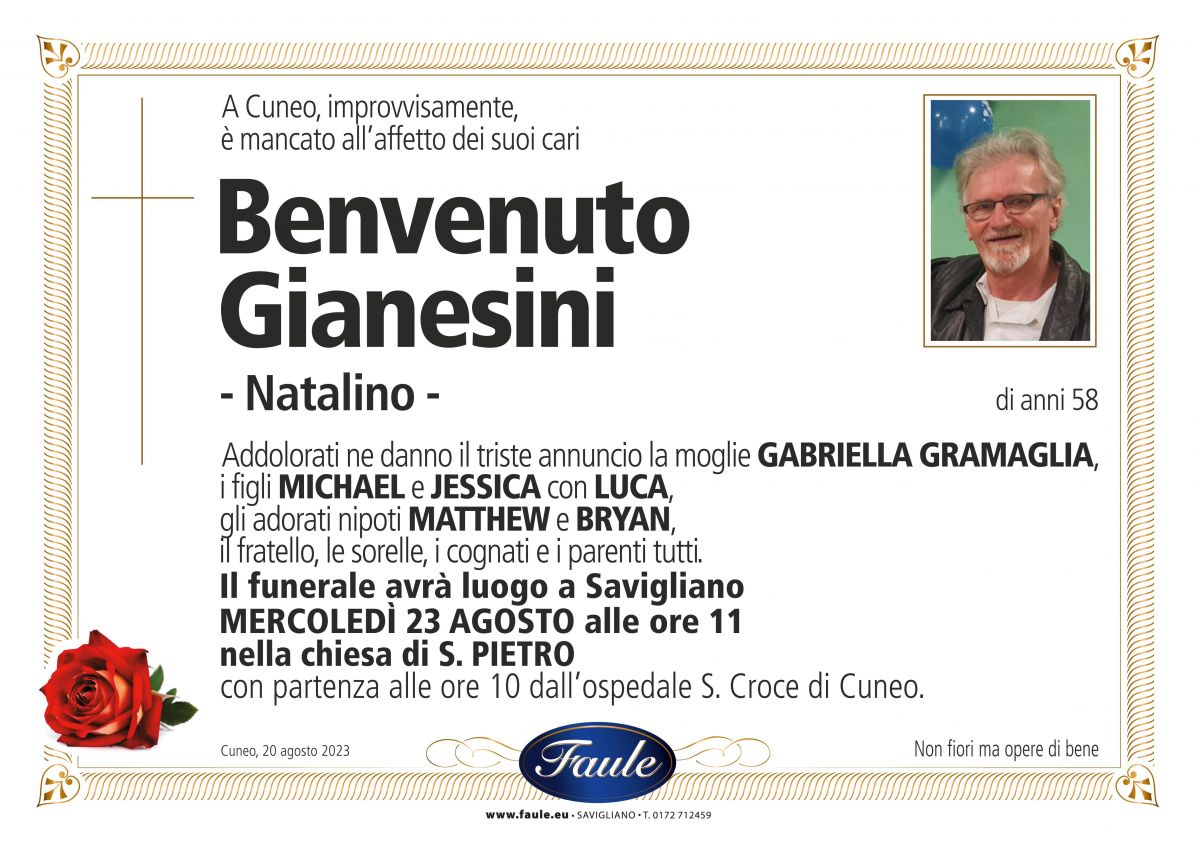 Lutto Benvenuto Gianesini Onoranze funebri Faule