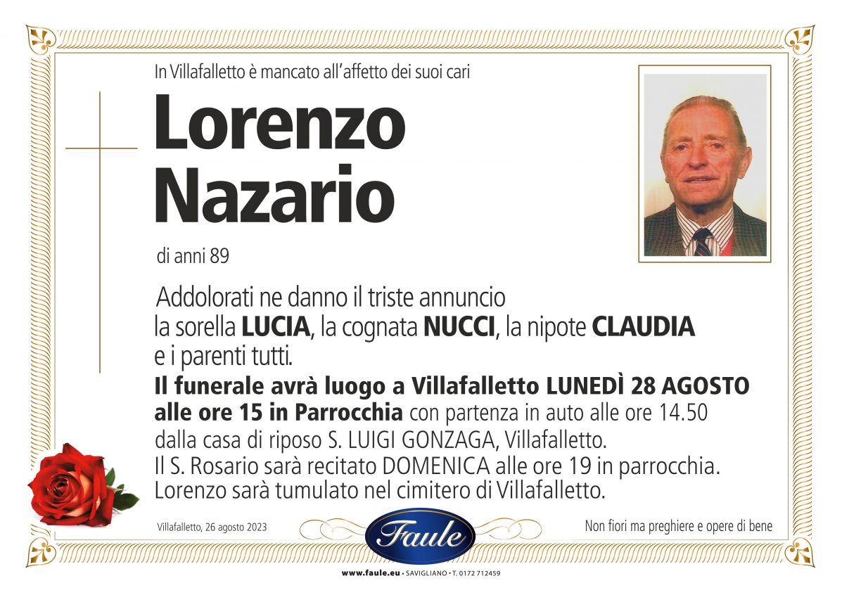Lutto Lorenzo Nazario Onoranze funebri Faule
