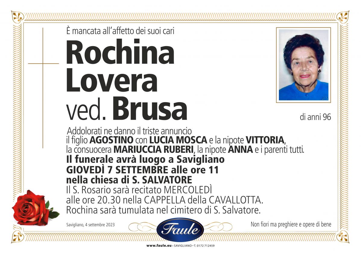 Lutto Rochina Lovera ved. Brusa Onoranze funebri Faule