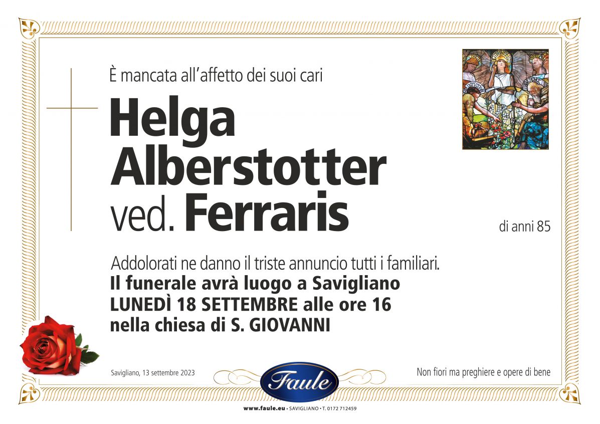 Lutto Helga Alberstotter ved. Ferraris Onoranze funebri Faule