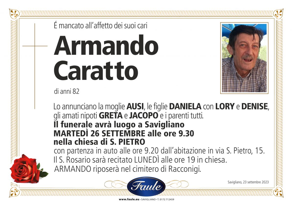 Lutto Armando Caratto Onoranze funebri Faule