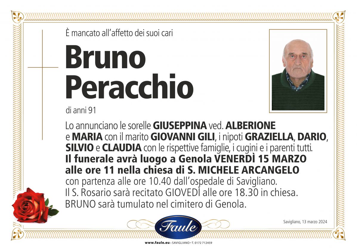 Lutto Bruno Peracchio Onoranze funebri Faule