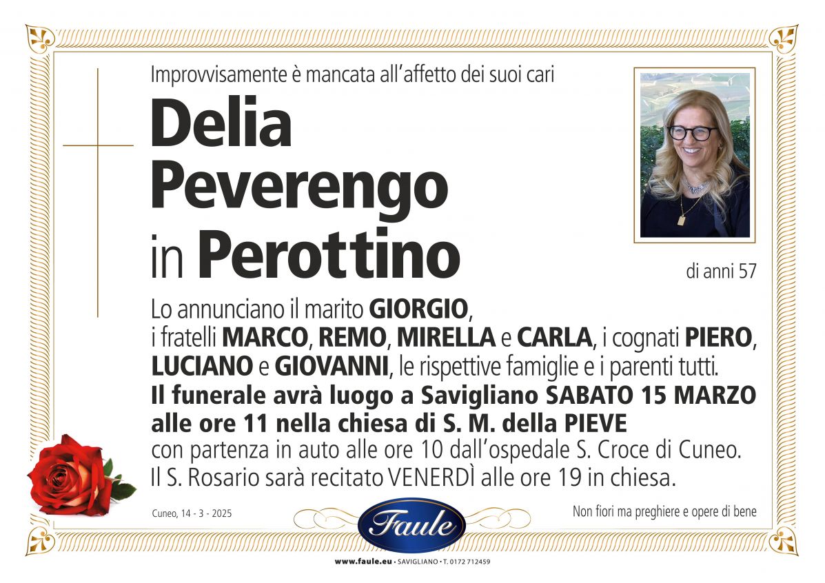 Lutto Delia Peverengo in Perottino Onoranze funebri Faule