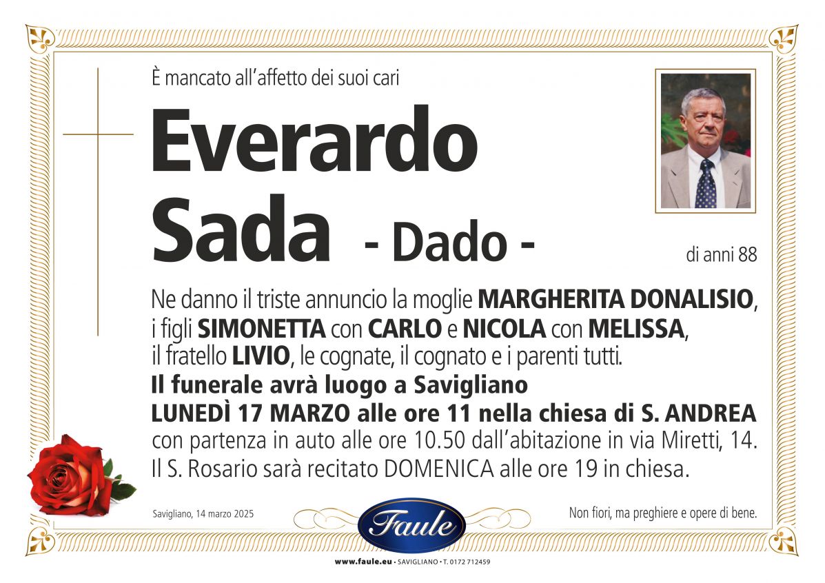 Lutto Everardo Sada Onoranze funebri Faule