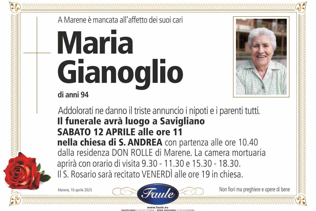 Lutto Maria Gianoglio Onoranze funebri Faule