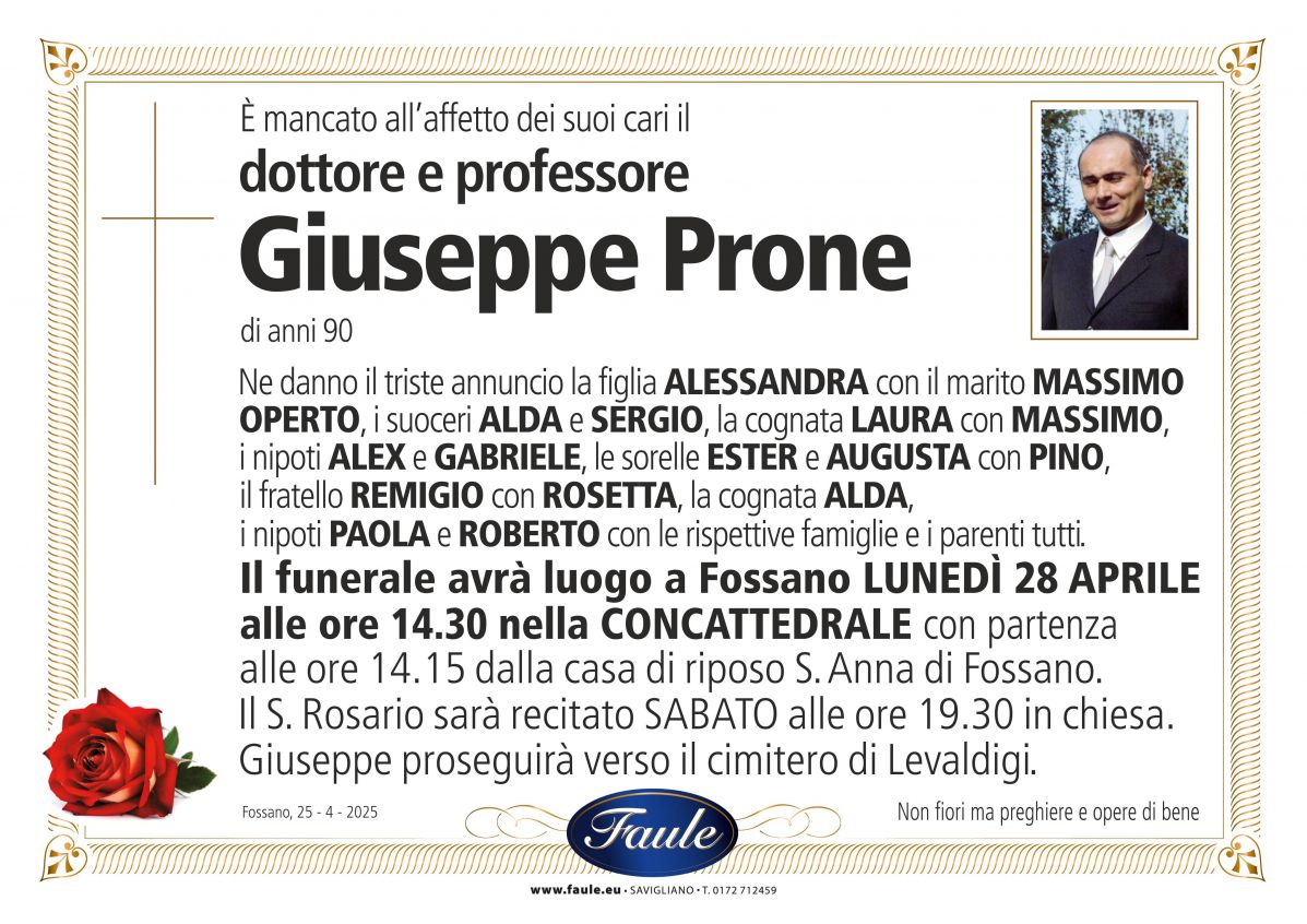 Lutto Giuseppe Prone Onoranze funebri Faule