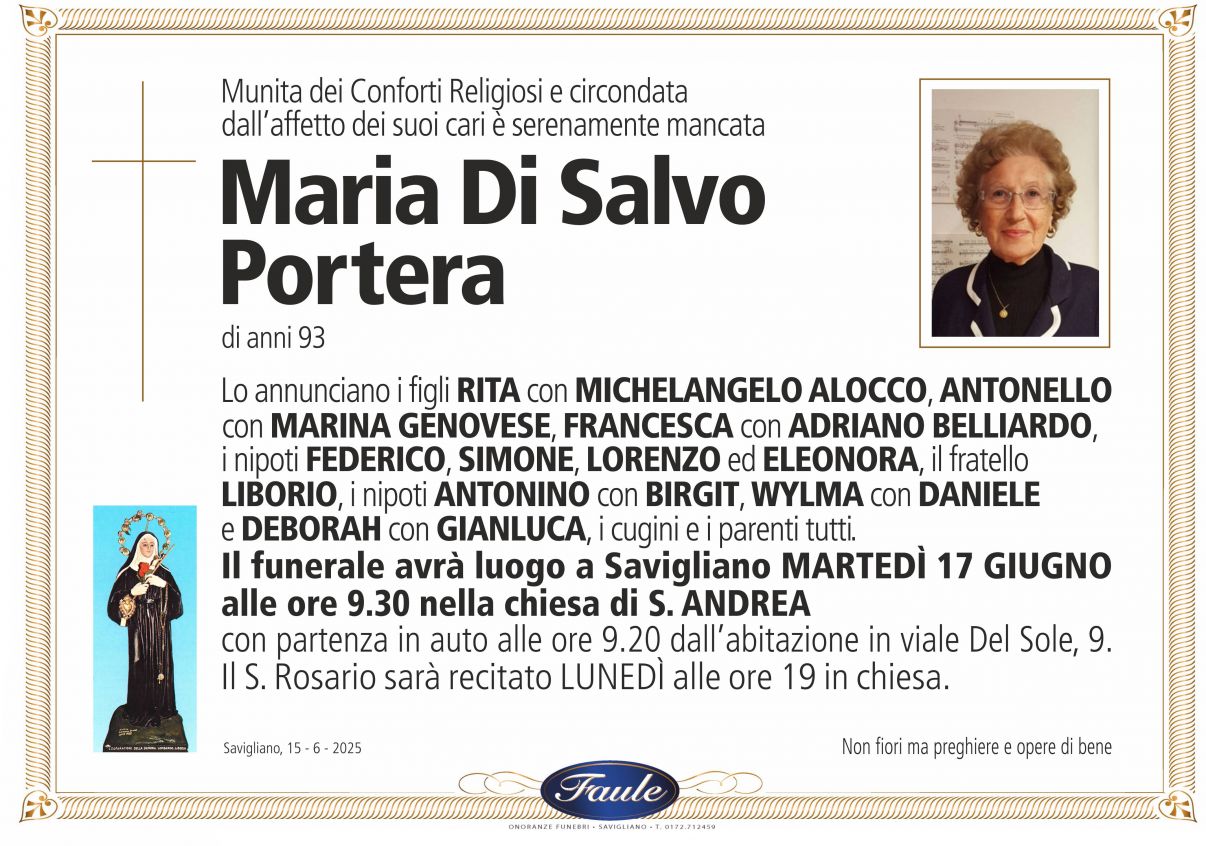 Lutto Maria Di Salvo Portera Onoranze funebri Faule
