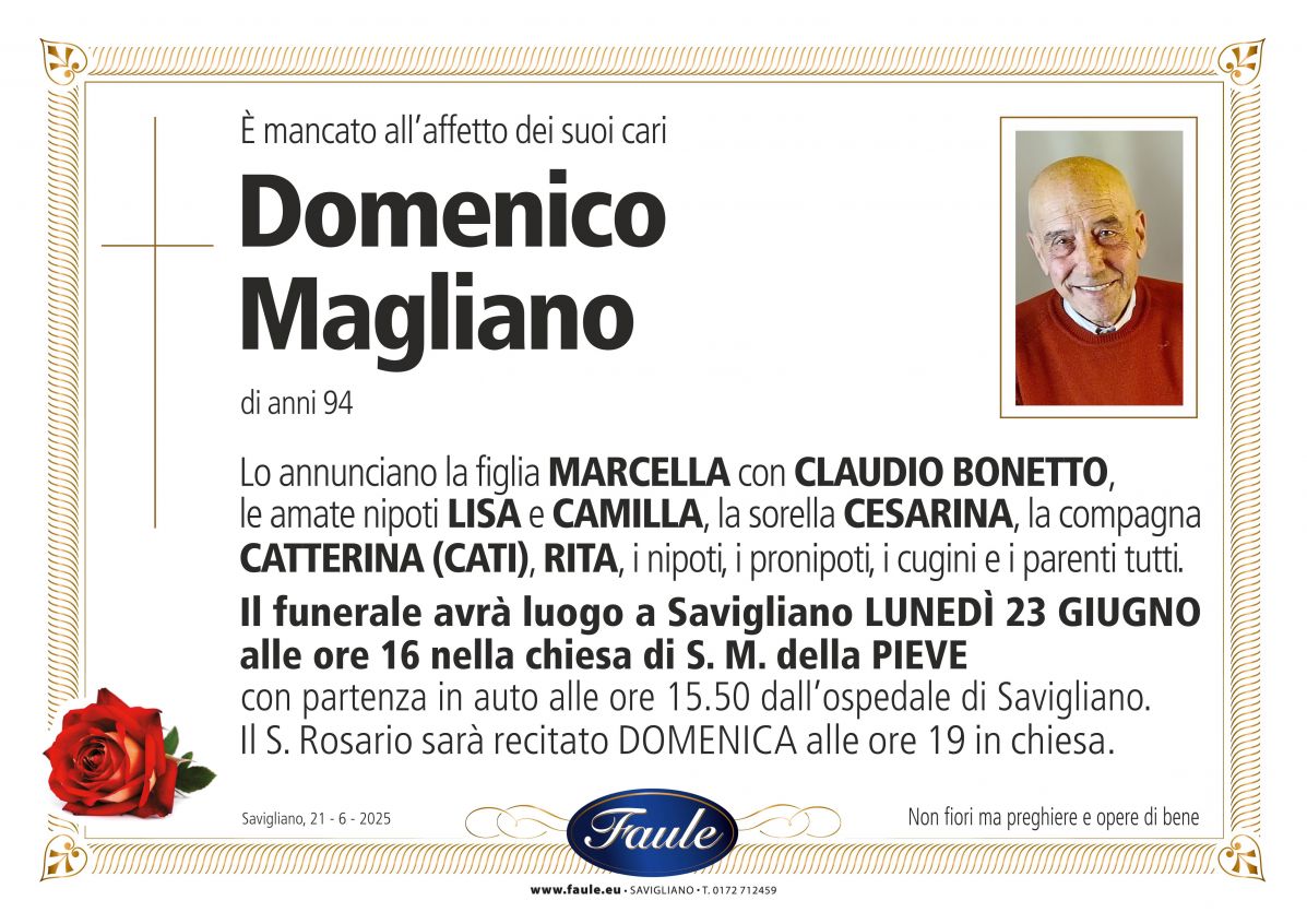 Lutto Domenico Magliano Onoranze funebri Faule